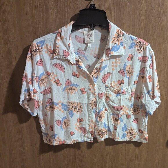 self esteem collared fruity croptop shirt, L - Picture 1 of 5
